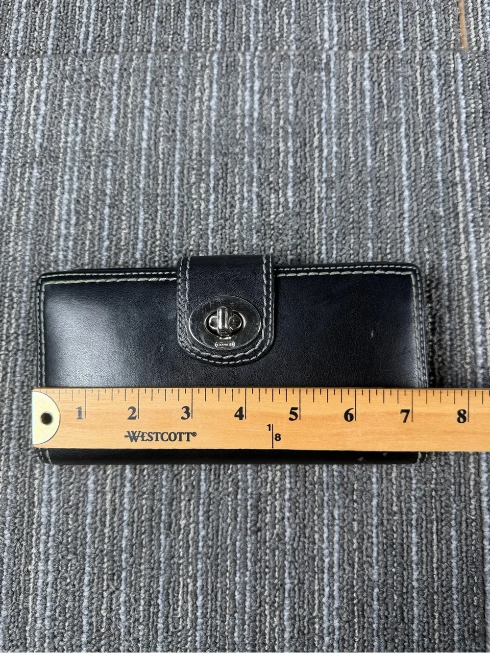 Vintage Coach Black Leather Checkbook Wallet with Silver Turnlock